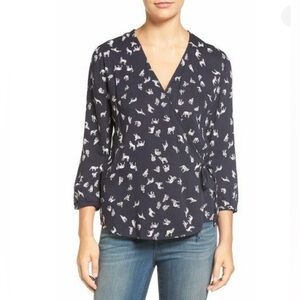 Hinge Dog Print Long Sleeve Wrap Blouse Size 1X